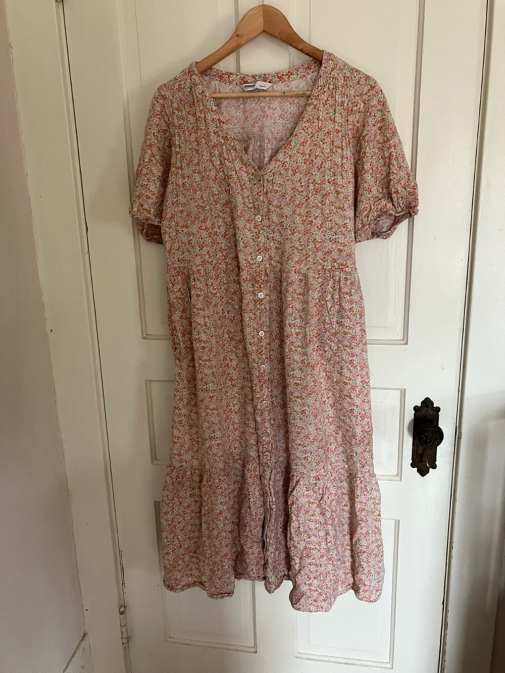 Sonoma Pink Floral Midi Dress with Buttons